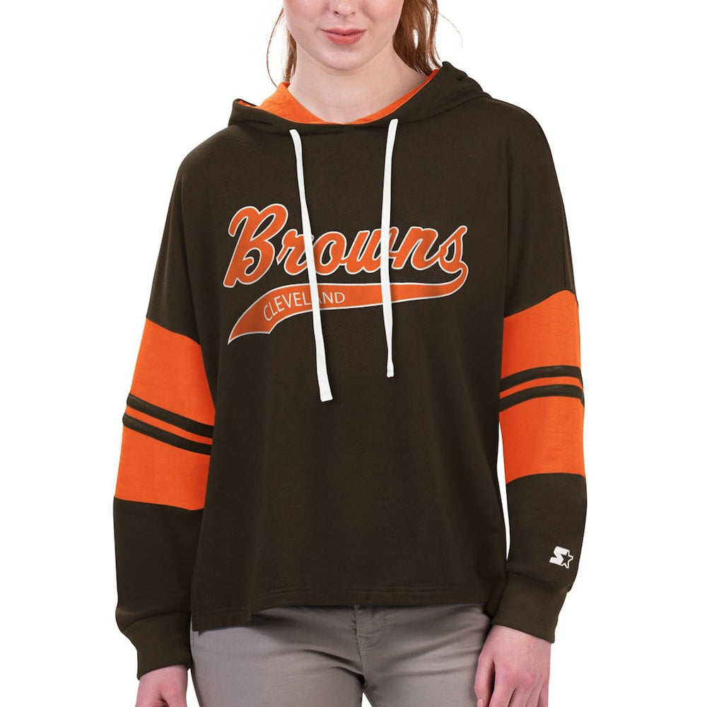 Cleveland Browns Starter Women's Bump And Run Long Sleeve Hoodie T-Shirt Brown - NFL