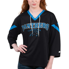 Carolina Panthers Starter Women's Rally Lace-Up 3/4 Sleeve T-Shirt Black - NFL