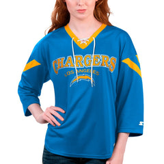 Los Angeles Chargers Starter Women's Rally Lace-Up 3/4 Sleeve T-Shirt Powder Blue - NFL