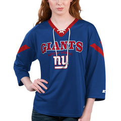 New York Giants Starter Women's Rally Lace-Up 3/4 Sleeve T-Shirt Royal - NFL