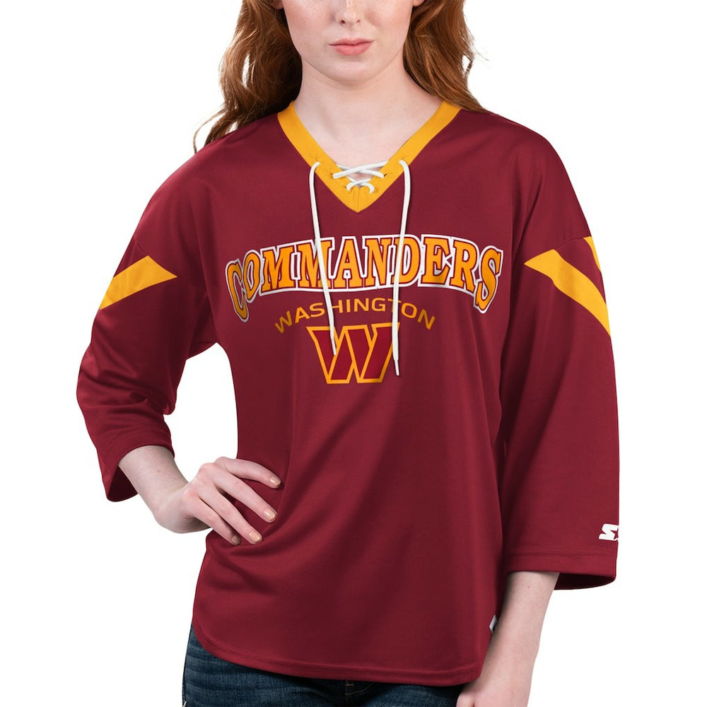Washington Commanders Starter Women's Rally Lace-Up 3/4 Sleeve T-Shirt Burgundy - NFL