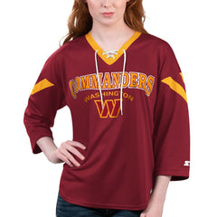 Washington Commanders Starter Women's Rally Lace-Up 3/4 Sleeve T-Shirt Burgundy - NFL