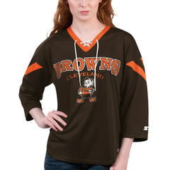Cleveland Browns Starter Women's Rally Lace-Up 3/4 Sleeve T-Shirt Brown - NFL