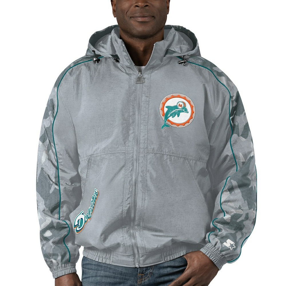 Miami Dolphins Starter Thursday Night Gridiron Throwback Full-Zip Jacket Gray - NFL