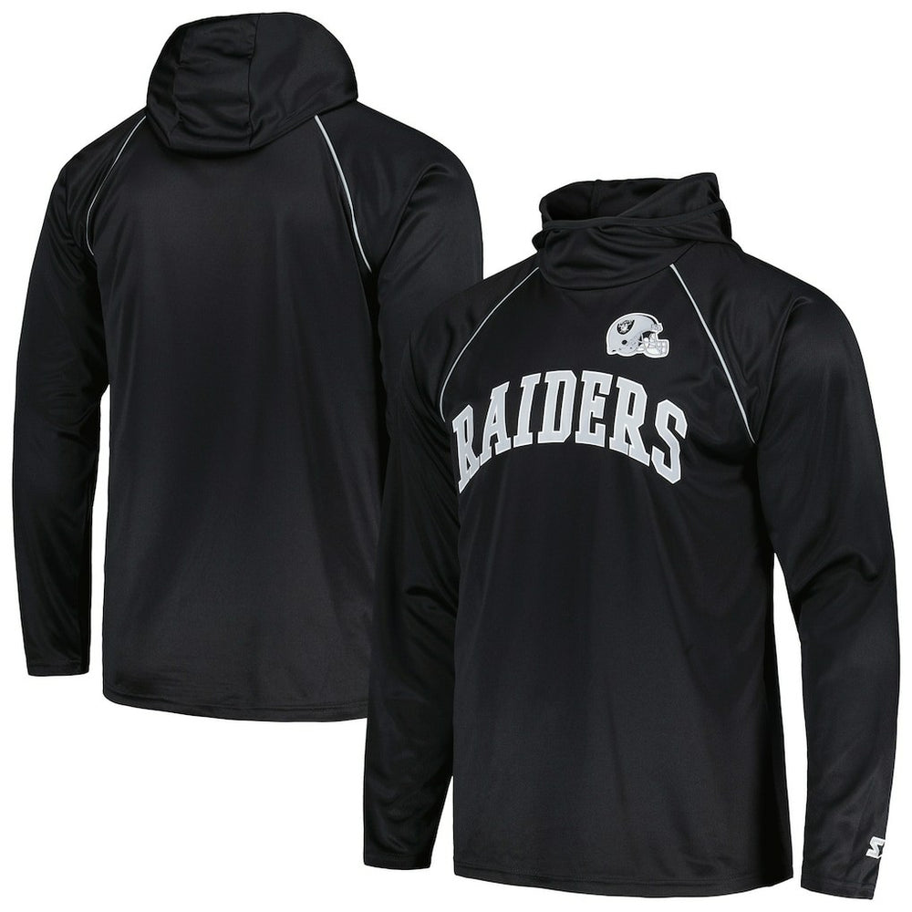 Las Vegas Raiders Starter Gridiron Classics Throwback Raglan Long Sleeve Hooded T-Shirt Black - NFL