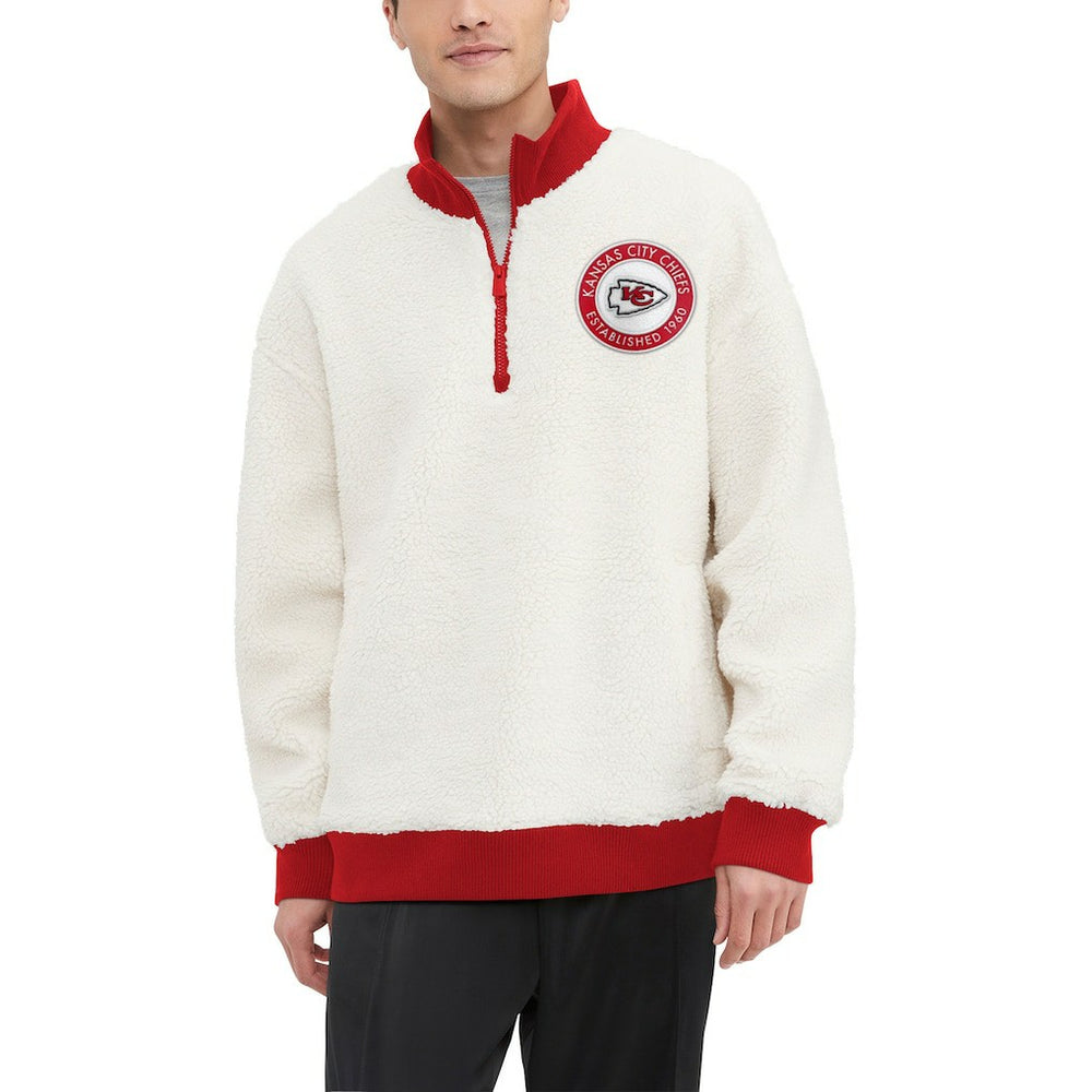 Kansas City Chiefs Tommy Hilfiger Jordan Sherpa Quarter-Zip Sweatshirt Cream - NFL