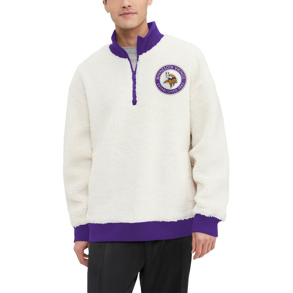 Minnesota Vikings Tommy Hilfiger Jordan Sherpa Quarter-Zip Sweatshirt Cream - NFL