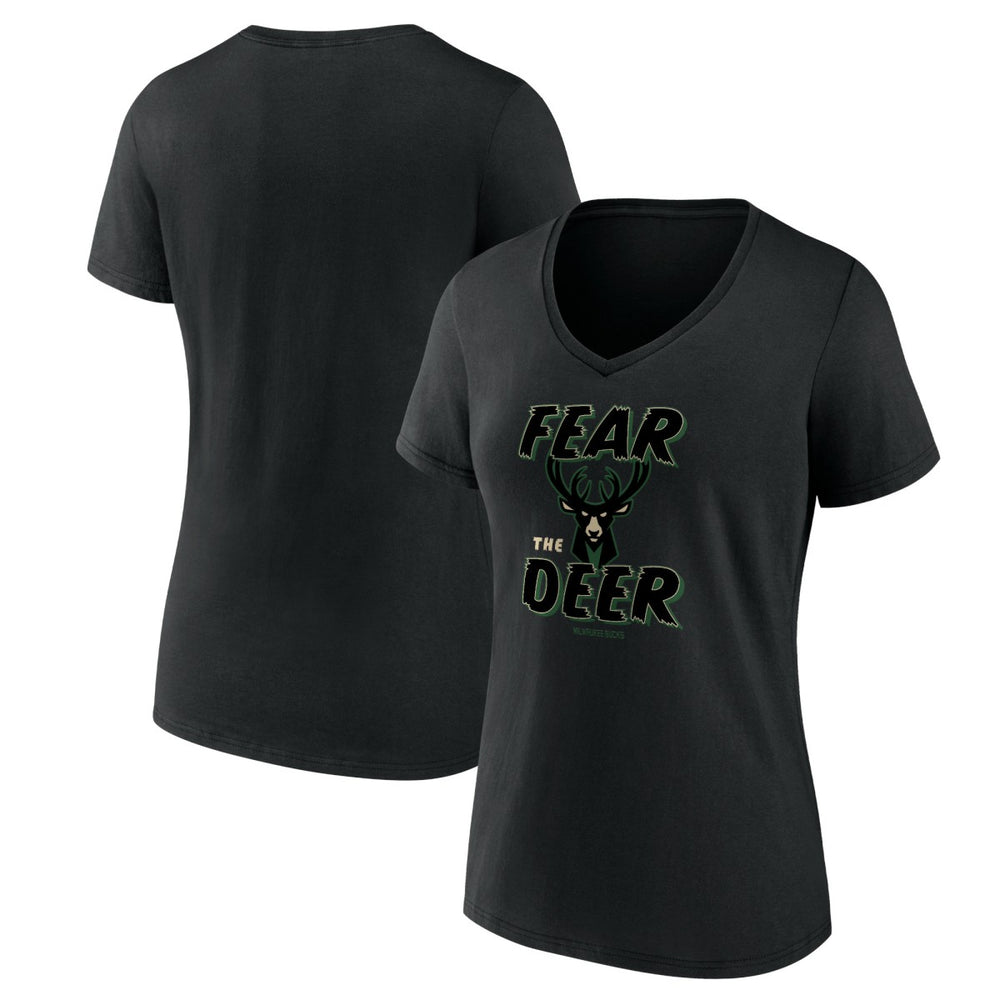 NBA - Milwaukee Bucks Women's Hometown Collection Fear The Deer V-Neck T-Shirt - Black