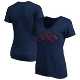 New England Patriots Women's Script V-Neck T-Shirt Navy - NFL