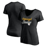 Pittsburgh Steelers Women's Long Stride V-Neck T-Shirt Black - NFL