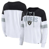 Las Vegas Raiders Women's Plus Size Even Match Lace-Up Long Sleeve V-Neck Top White/Black - Fanatics