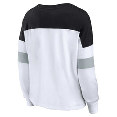 Las Vegas Raiders Women's Plus Size Even Match Lace-Up Long Sleeve V-Neck Top White/Black - Fanatics