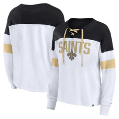 New Orleans Saints Women's Plus Size Even Match Lace-Up Long Sleeve V-Neck Top White/Black - Fanatics