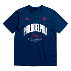 Mitchell & Ness - Philadelphia 76ers Bleacher Report x Unisex World Tour T-Shirt - Navy