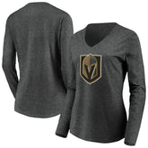 Vegas Golden Knights Women's Primary Logo V-Neck Long Sleeve T-Shirt Charcoal