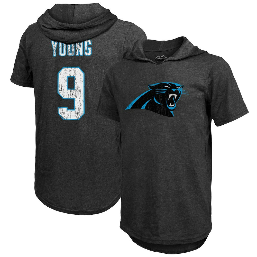 Bryce Young Carolina Panthers Majestic Threads Player Name & Number Tri-Blend Slim Fit Hoodie T-Shirt Black - NFL