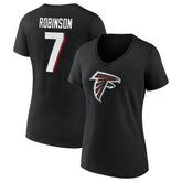 Bijan Robinson Atlanta Falcons Women's Icon Name & Number V-Neck T-Shirt Black - Fanatics