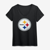 Pittsburgh Steelers Logo Athletic Women's Primary Logo V-Neck T-Shirt Black - NFL