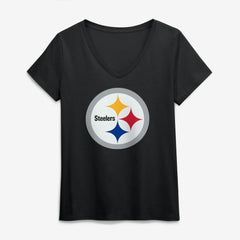 Pittsburgh Steelers Logo Athletic Women's Primary Logo V-Neck T-Shirt Black - NFL