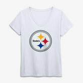 Pittsburgh Steelers Logo Athletic Women's Primary Logo V-Neck T-Shirt White - NFL