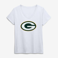 Green Bay Packers Logo Athletic Women's Primary Logo V-Neck T-Shirt White - NFL