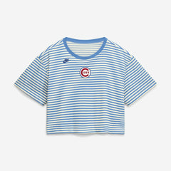 Chicago Cubs Nike Women's Cooperstown Collection Striped Cropped T-Shirt Clearance
