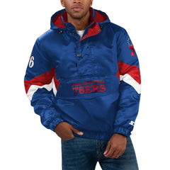 NBA - Philadelphia 76ers Starter Force Play Satin Hoodie Half-Zip Jacket - Royal