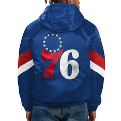 NBA - Philadelphia 76ers Starter Force Play Satin Hoodie Half-Zip Jacket - Royal