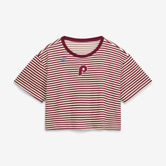 Philadelphia Phillies Nike Women's Cooperstown Collection Striped Cropped T-Shirt On Sale