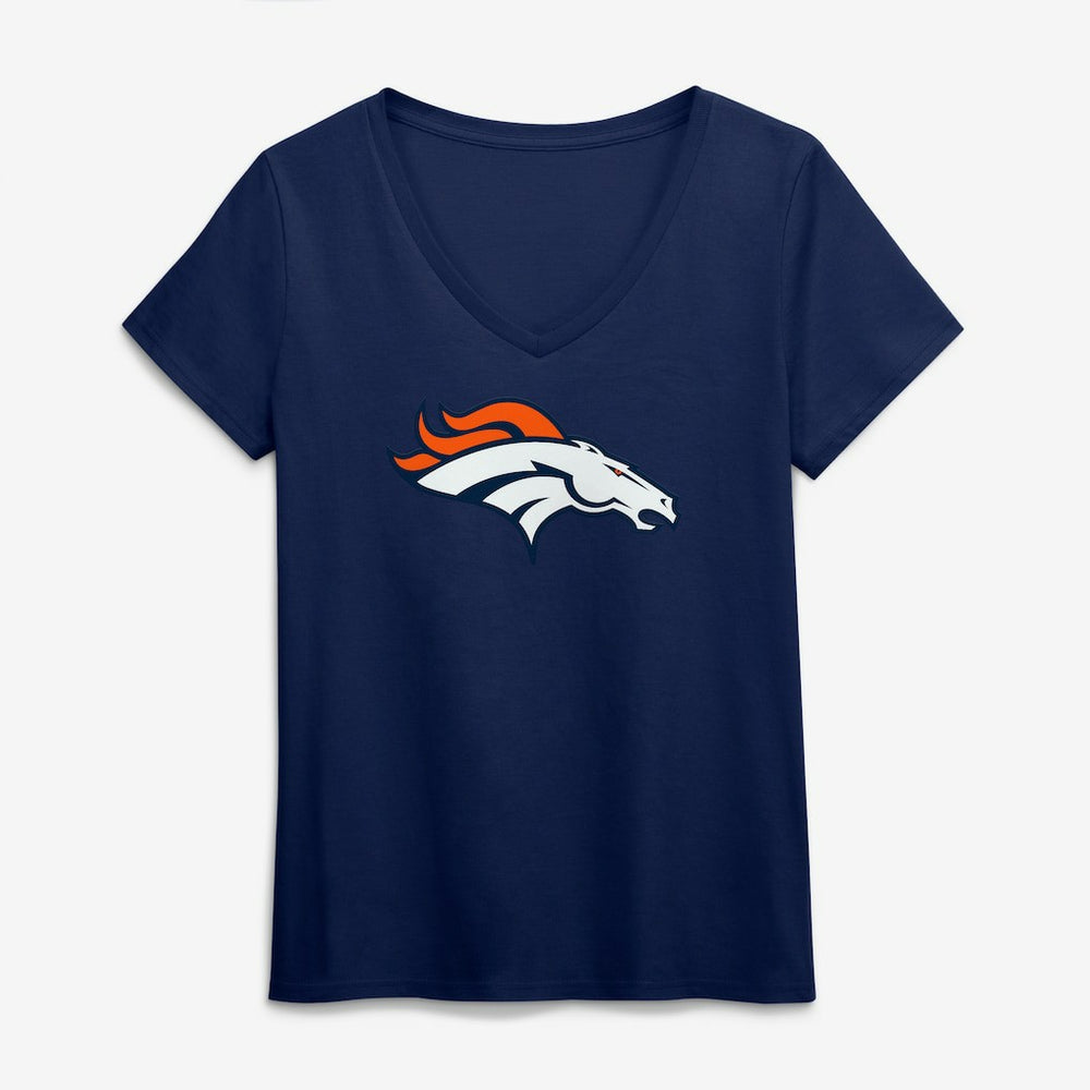 Denver Broncos Logo Athletic Women's Primary Logo V-Neck T-Shirt Navy - NFL
