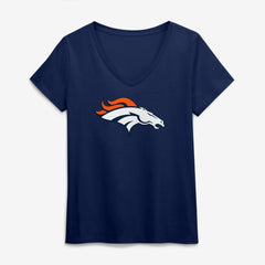 Denver Broncos Logo Athletic Women's Primary Logo V-Neck T-Shirt Navy - NFL
