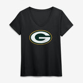Green Bay Packers Logo Athletic Women's Primary Logo V-Neck T-Shirt Black - NFL