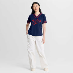 Minnesota Twins Fanatics Women's Diva Race Ahead Raglan V-Neck T-Shirt On Sale