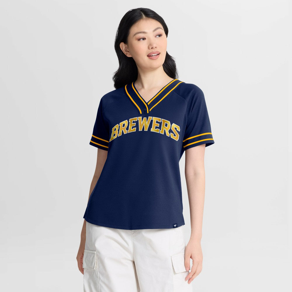 Milwaukee Brewers Fanatics Women's Diva Race Ahead Raglan V-Neck T-Shirt Lifestyle