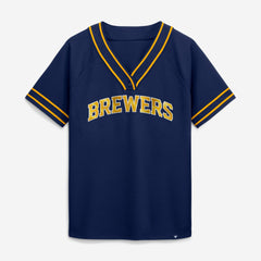 Milwaukee Brewers Fanatics Women's Diva Race Ahead Raglan V-Neck T-Shirt Lifestyle