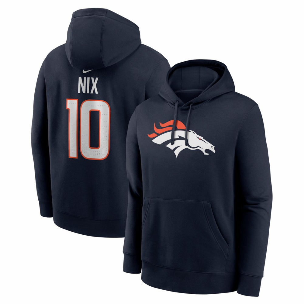 Bo Nix Denver Broncos Name & Number Fleece Hoodie Navy - Nike