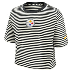 Pittsburgh Steelers Women's Striped Cropped T-Shirt Black/Cream - Nike