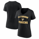 Pittsburgh Penguins Logo Athletic Women's Arch Victory V-Neck T-Shirt Black