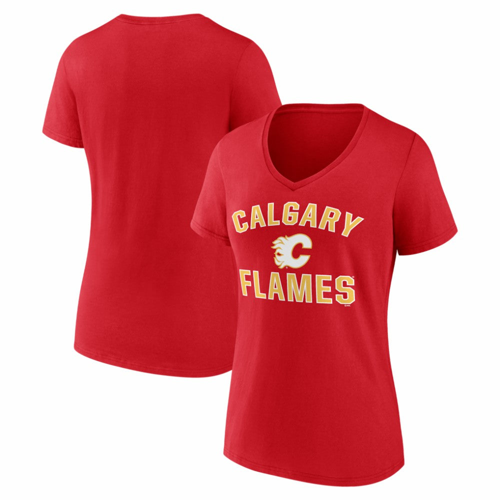Calgary Flames - Logo Athletic Women's Arch Victory V-Neck T-Shirt Red