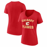 Calgary Flames - Logo Athletic Women's Arch Victory V-Neck T-Shirt Red