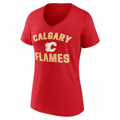 Calgary Flames - Logo Athletic Women's Arch Victory V-Neck T-Shirt Red