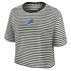 Detroit Lions Women's Striped Cropped T-Shirt Black/Cream - Nike