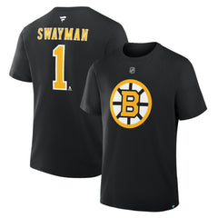 Jeremy Swayman Boston Bruins Fanatics Authentic Stack Name & Number T-Shirt Black