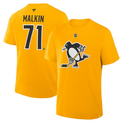 Evgeni Malkin Pittsburgh Penguins Fanatics Authentic Stack Name & Number T-Shirt Gold