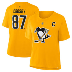 Sidney Crosby Pittsburgh Penguins Fanatics Women's Authentic Stack Name & Number T-Shirt Gold