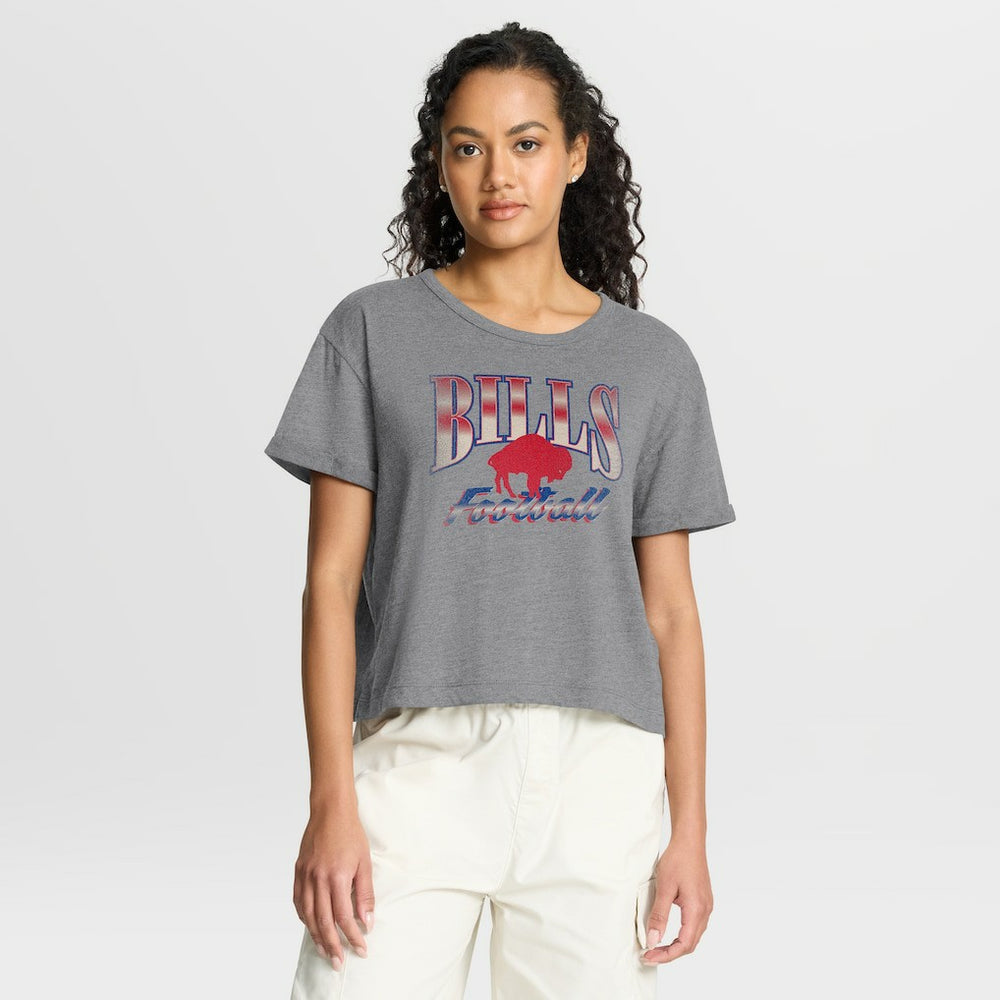 Buffalo Bills Women's Overplayed Tribute Tri-Blend Boxy T-Shirt Heather Gray - Fanatics