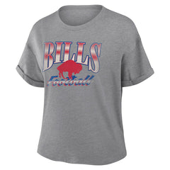 Buffalo Bills Women's Overplayed Tribute Tri-Blend Boxy T-Shirt Heather Gray - Fanatics