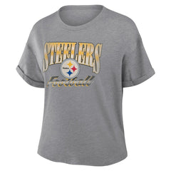 Pittsburgh Steelers Women's Overplayed Tribute Tri-Blend Boxy T-Shirt Heather Gray - Fanatics