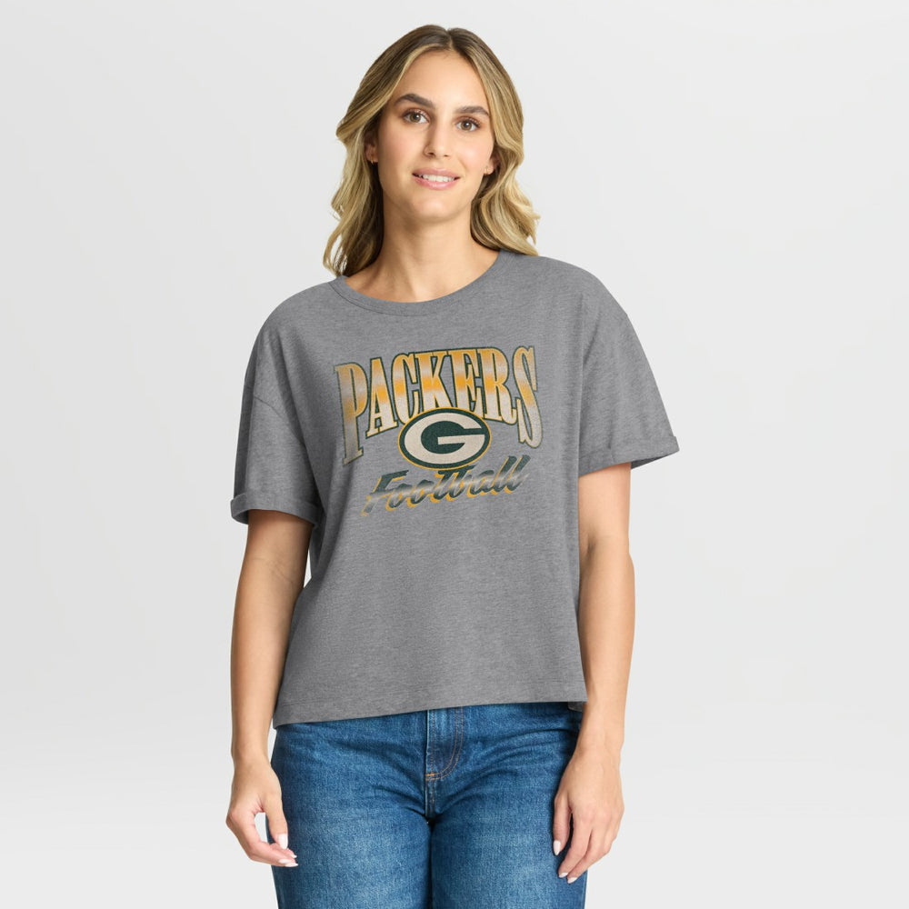 Green Bay Packers Women's Overplayed Tribute Tri-Blend Boxy T-Shirt Heather Gray - Fanatics