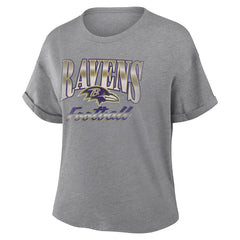 Baltimore Ravens Women's Overplayed Tribute Tri-Blend Boxy T-Shirt Heather Gray - Fanatics